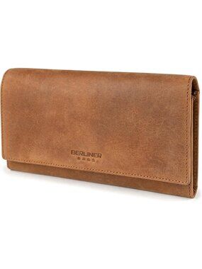 Full Grain Leather Bifold Wallet for Women, Brown, Gift Box Included, Stylish